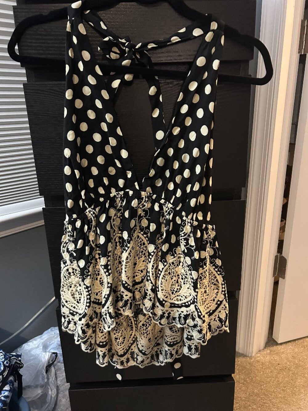 FREE PEOPLE Lunch Date Polka Dot Cutwork Embroidered Halter Top Size M
